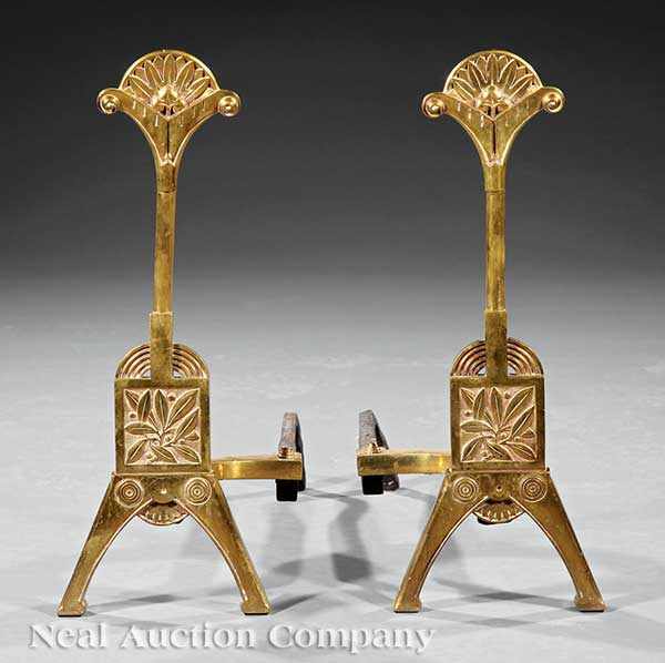 Appraisal: A Pair of American Aesthetic Brass Andirons late th c