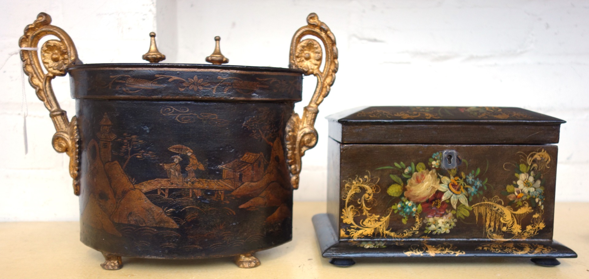 Appraisal: A Regency gilt metal mounted t le tea caddy early