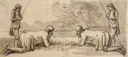 Appraisal: ATTRIBUTED TO PAUL SANDBY - FOUR YOUTHS FISHING Ink and