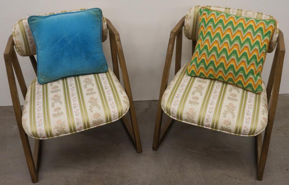 Appraisal: Pair Hibriten Chair Company Mid-Century Modern Fruitwood Upholstered Armchairs in