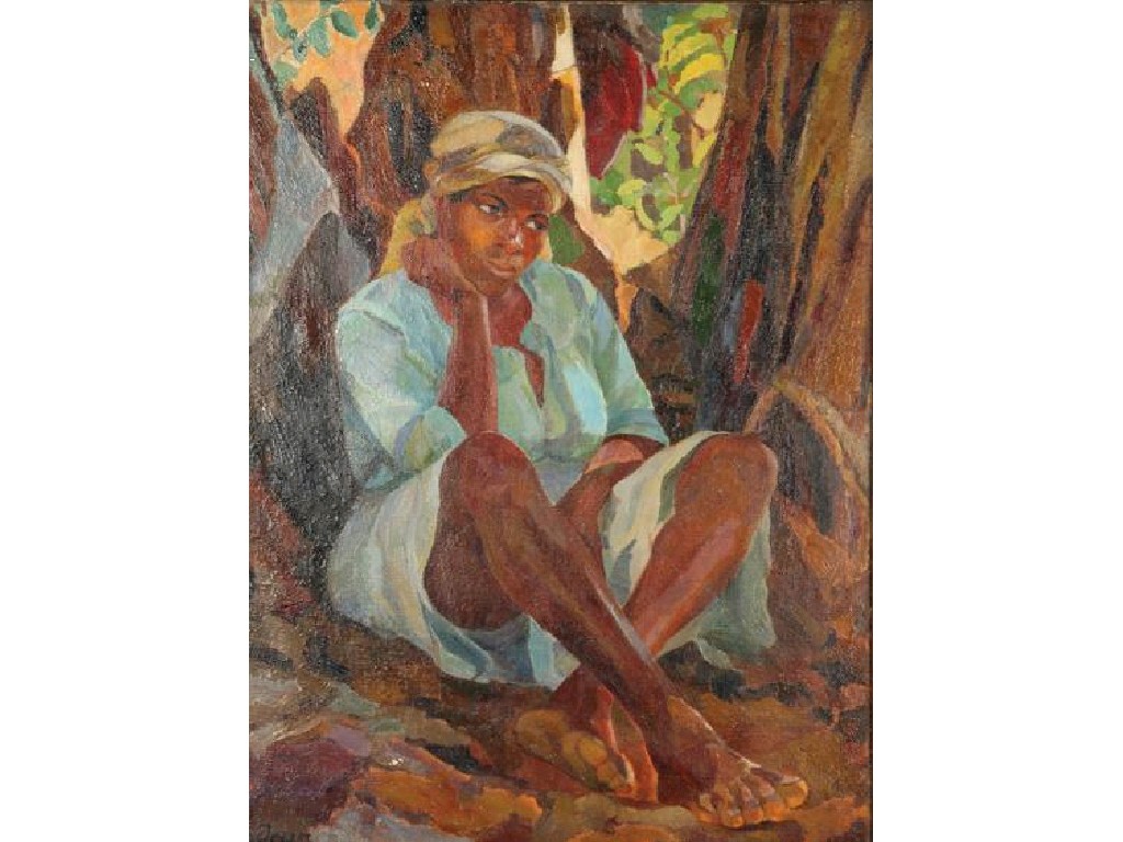 Appraisal: JO JONES Jamaican boy in the shade of a tree