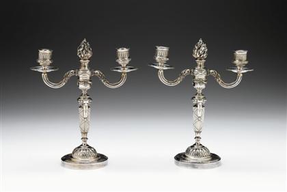 Appraisal: Pair of French silver neoclassical style candelabra bointaburet paris circa