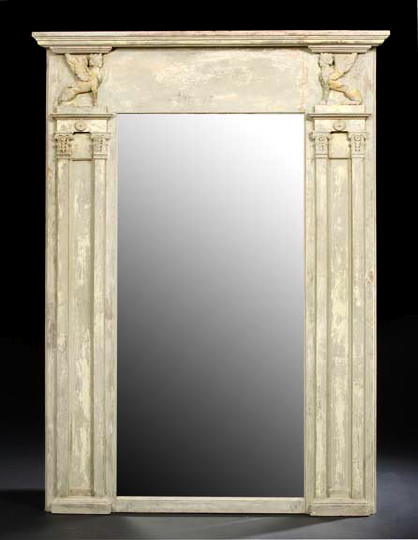 Appraisal: Large French Carved and Gris-de-Trianon-Painted Overmantel Mirror in the Late