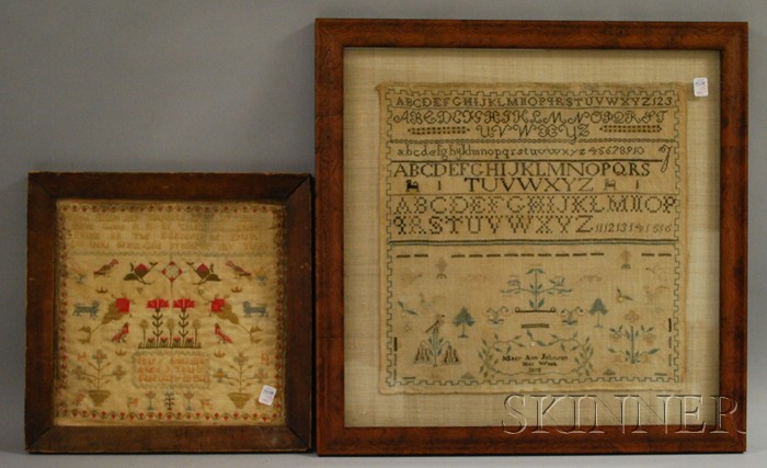 Appraisal: Two Framed Needlework Samplers America c one stitched with wool