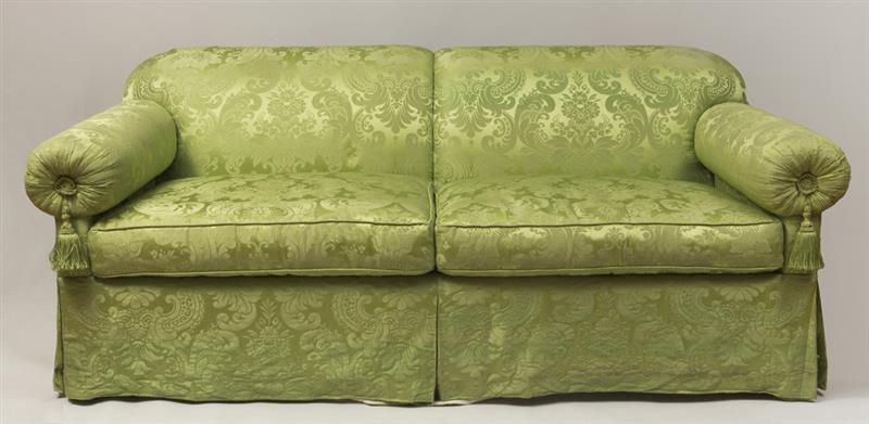 Appraisal: Chartreuse-Ground Upholstered Full-Sized Pull-Out Sofa in x ft in x