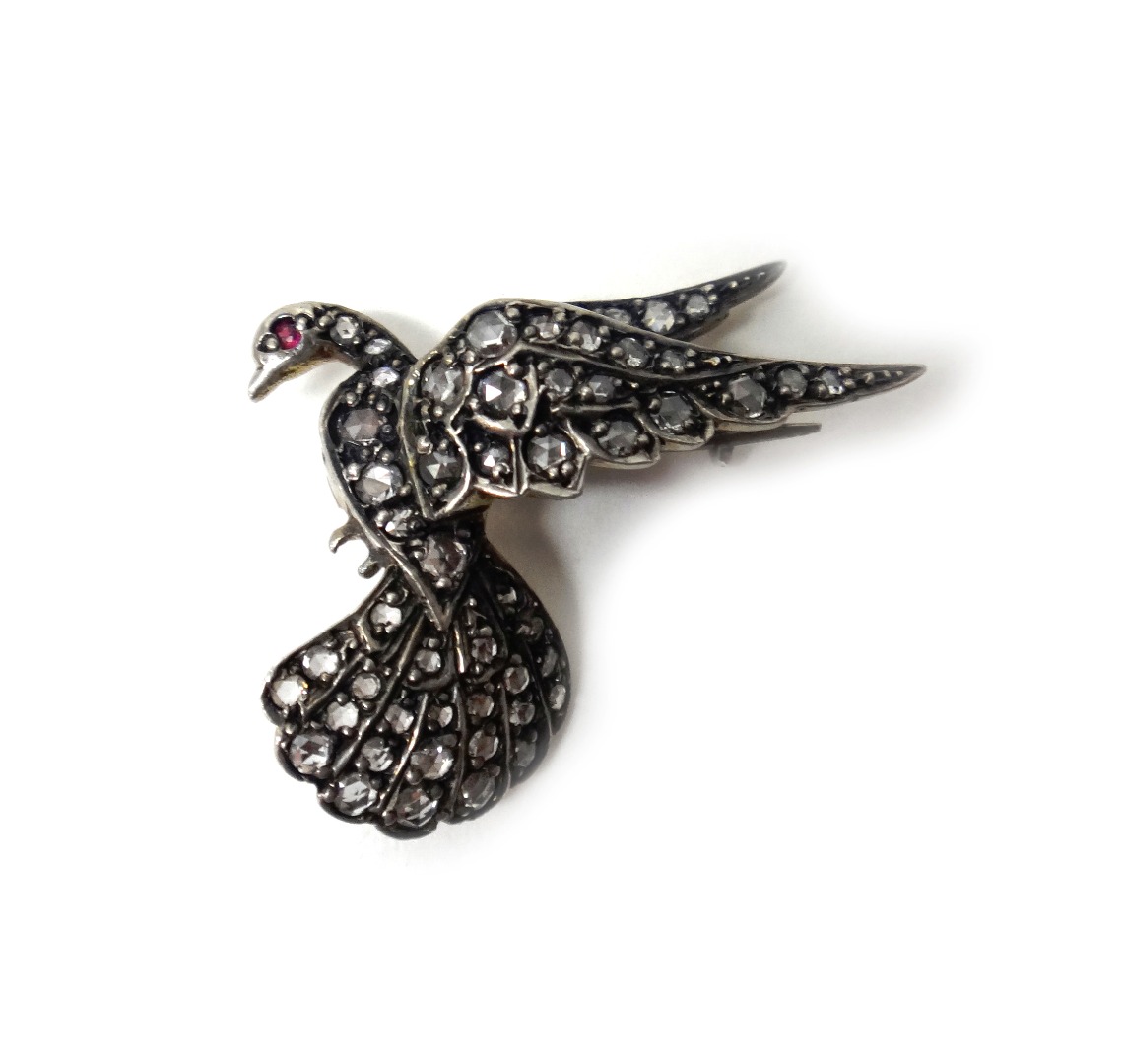 Appraisal: A rose diamond set brooch designed as a bird in