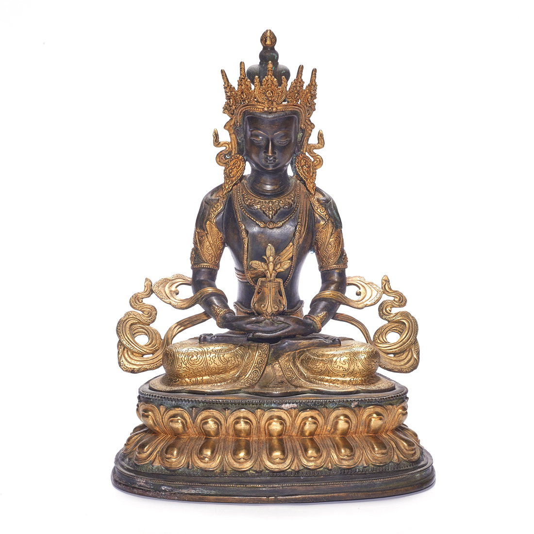 Appraisal: SINO-TIBETAN GILT BRONZE FIGURE OF AMITAYUS Sino-Tibetan gilt bronze figure