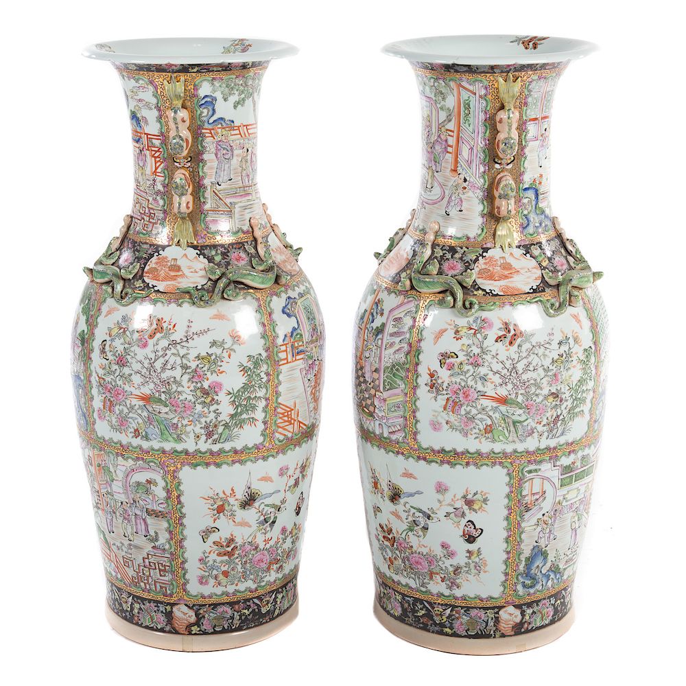 Appraisal: Pair Chinese Export Rose Medallion Palace Vases Contemporary monumental vases