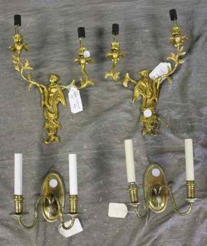 Appraisal: Lighting Lot Including a pair of Reynaud two arm chinoiserie