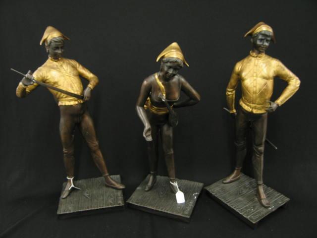 Appraisal: Trio of Bronze Harlequin Statues fine castings tallest