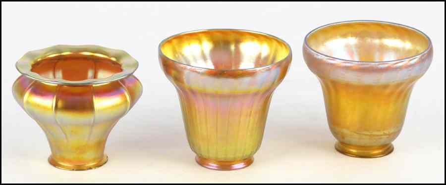 Appraisal: GROUP OF THREE FAVRILE GLASS SHADES Unsigned attributed to Tiffany