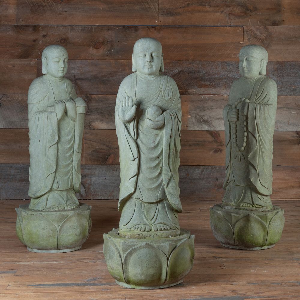 Appraisal: Group of Three Chinese Carved Limestone Models of Buddhist Priests