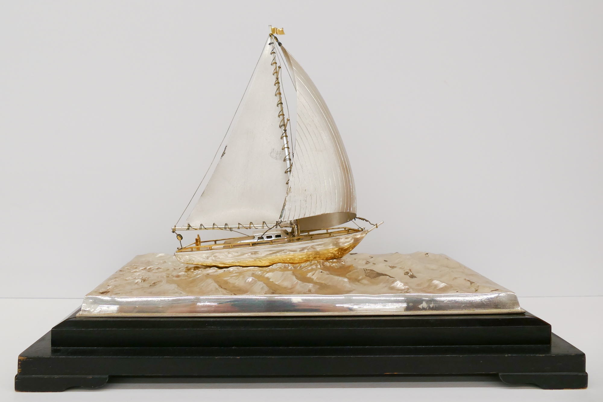 Appraisal: Japanese Sterling Sailboat Desk Model Possibly by Takehiko Seki On