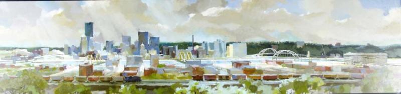 Appraisal: Oil on Board Pittsburgh Sky Line by Youngblood Description Metal