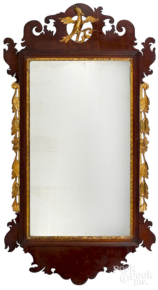 Appraisal: Chippendale mahogany and giltwood looking glass Chippendale mahogany and giltwood