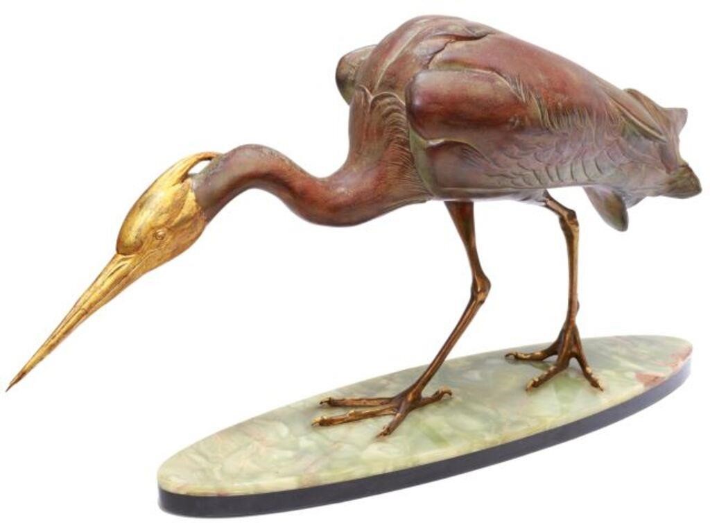 Appraisal: Art Deco parcel gilt metal sculpture Standing Heron signed Bargs