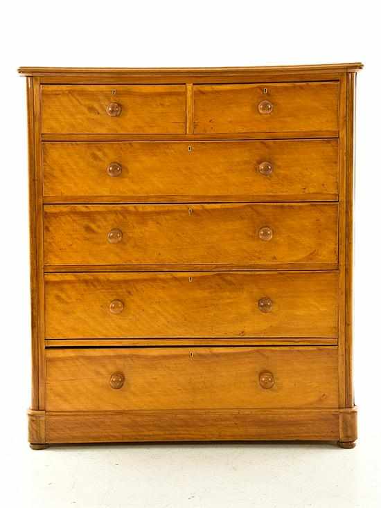 Appraisal: English Victorian figured birch chest of drawers mid th century