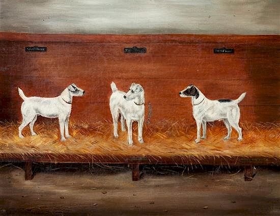 Appraisal: An Oil Painting depicting Wire Fox Terriers x inches An