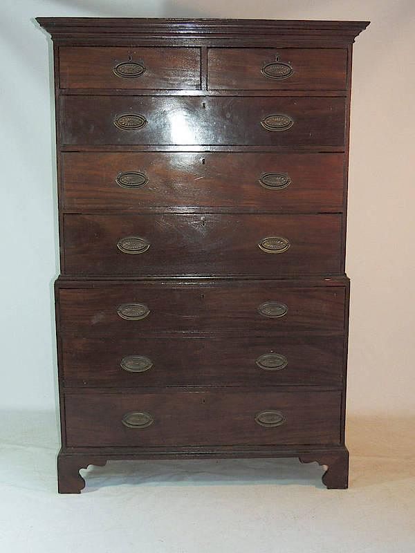 Appraisal: Georgian Mahogany Chest-on-Chest Two-over-six drawer arrangement Sitting on bracket feet