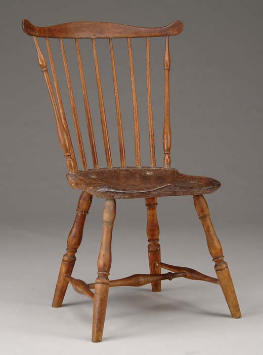 Appraisal: FAN-BACK WINDSOR SIDE CHAIR Turned splay legs with turned H-stretcher