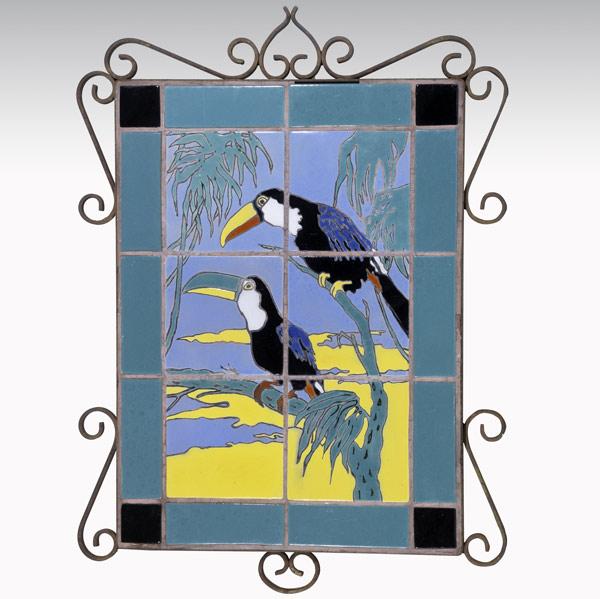 Appraisal: CATALINARare wall hanging tile plaque with a pair of toucansMounted