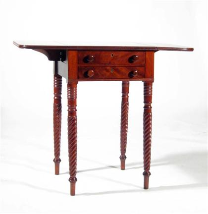 Appraisal: Classical mahogany workstand Square top with two shallow drop leaves