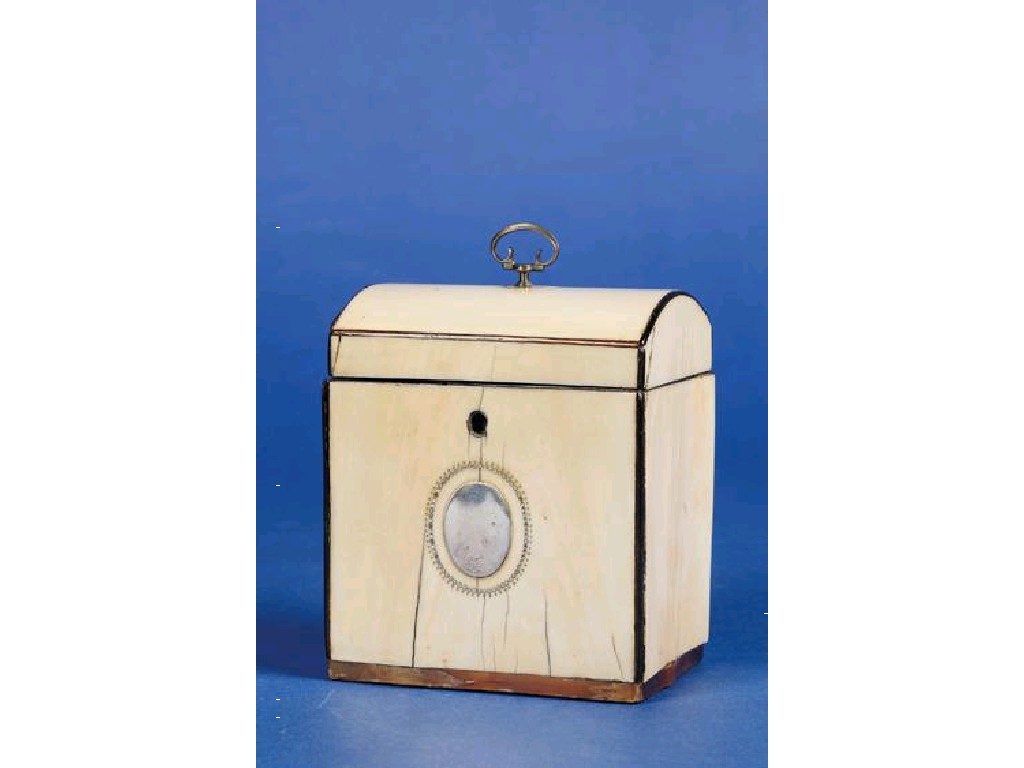 Appraisal: A GEORGE III IVORY VENEERED TEA CADDY the domed top