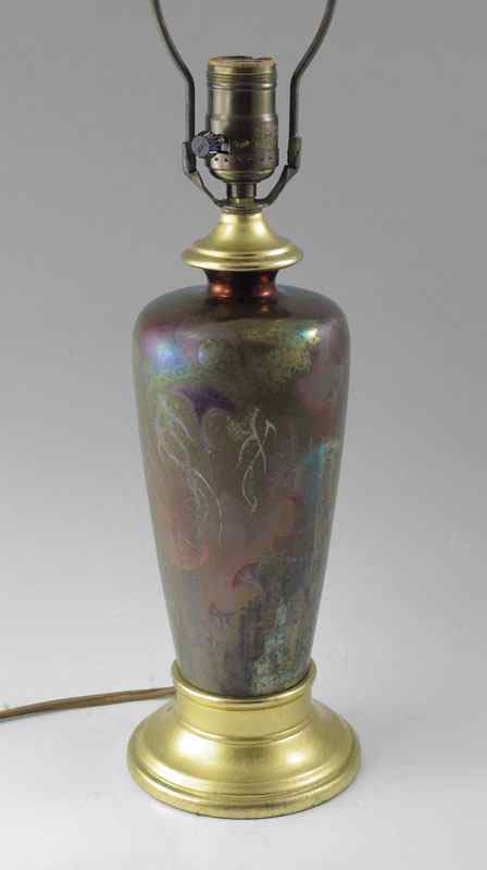 Appraisal: CLEMENT MASSIER ART NOUVEAU CERAMIC LAMP VASE Iridescent morning glory