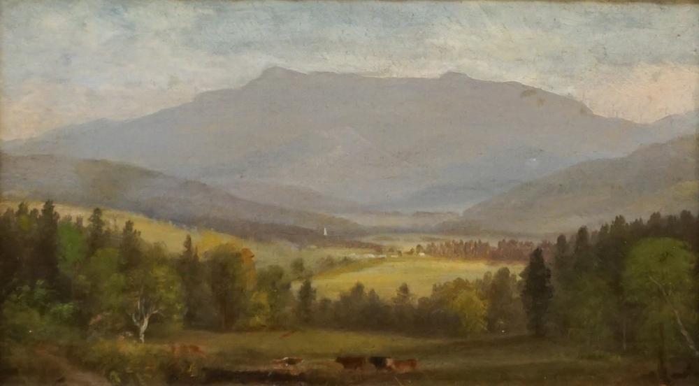 Appraisal: American School Late th Century Cows in Valley Oil on