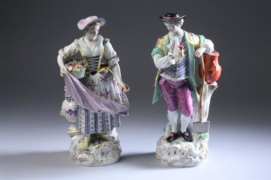 Appraisal: TWO MEISSEN PORCELAIN FIGURES OF MALE AND FEMALE GARDENERS late