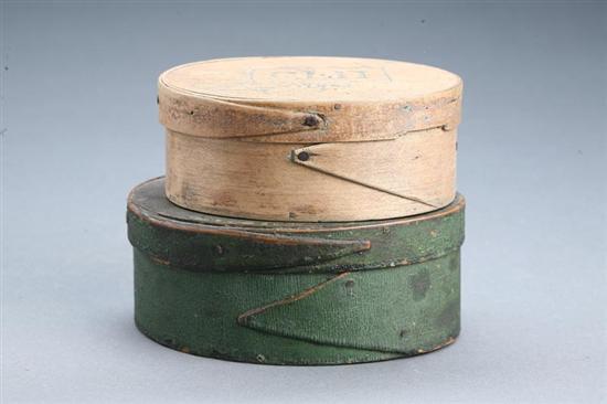 Appraisal: TWO PANTRY BOXES American th century bentwood Oval with single