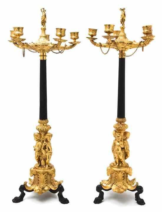 Appraisal: A Pair of Neoclassical Gilt Bronze Five-Light Candelabra each having