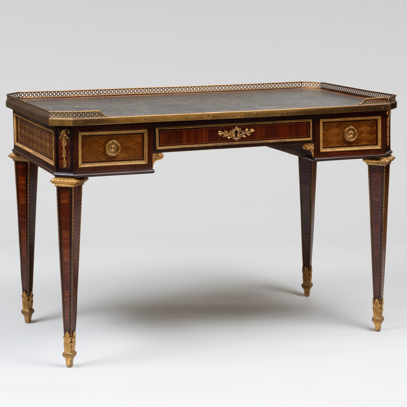 Appraisal: Louis XVI Style Ormolu-Mounted Tulipwood and Mahogany Parquetry Bureau Plat