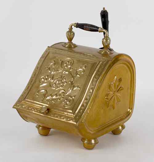 Appraisal: Embossed brass coal scuttle with scoop late th c