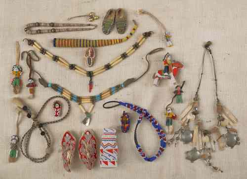 Appraisal: Miscellaneous bone horsehair and beaded objects to include necklaces dolls