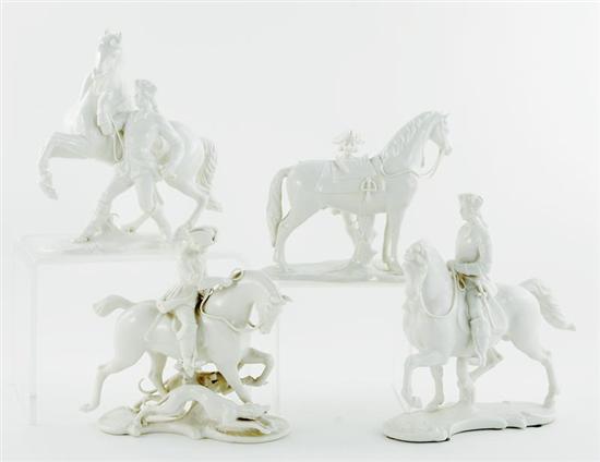 Appraisal: Collection Nymphenburg horse and rider figurines th century white glaze