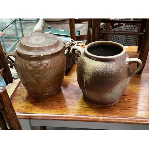 Appraisal: Two antique French confit stoneware pots one with lid each