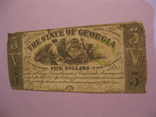 Appraisal: Georgia Confederate Civil War Note Milledgeville