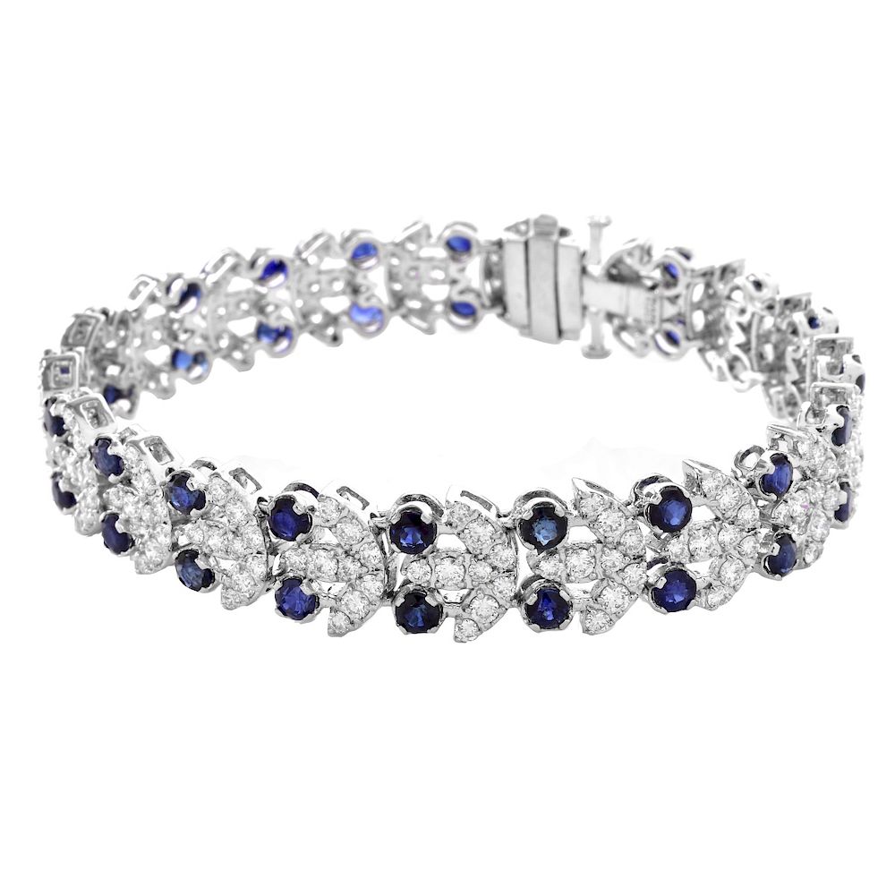 Appraisal: Diamond Sapphire and K Gold Bracelet Carat Round Brilliant Cut