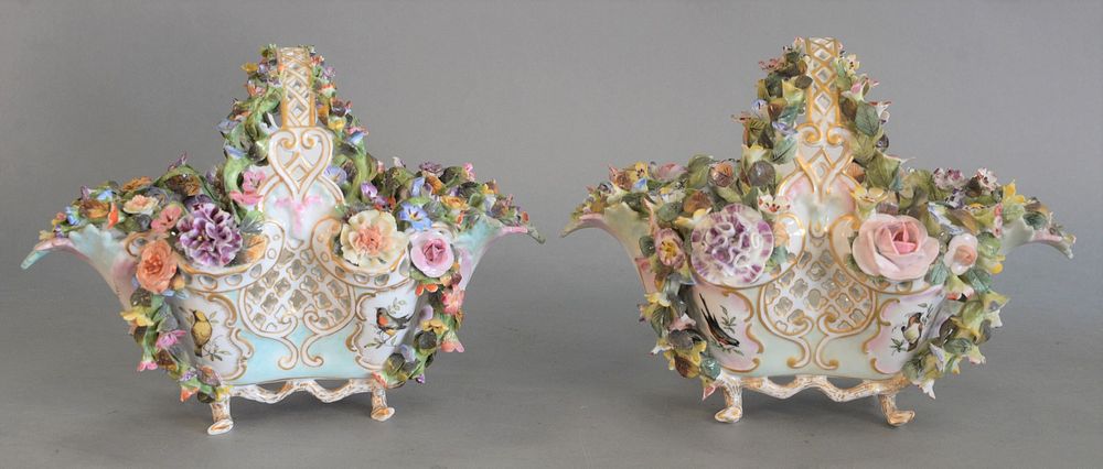 Appraisal: Pair Meissen Baskets mounted with three-dimensional flowers one handle repaired