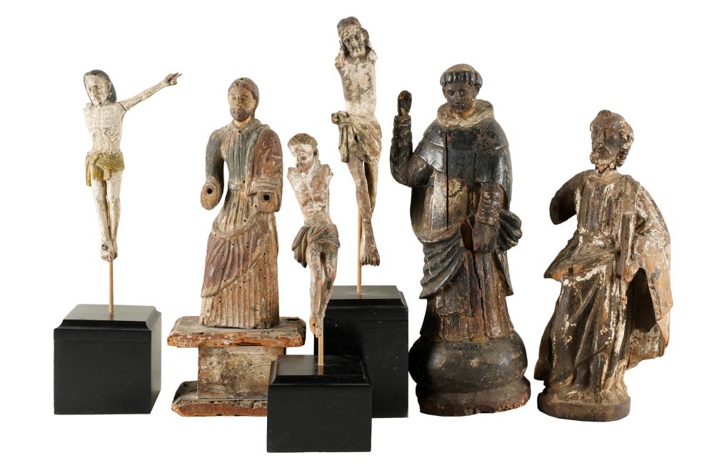 Appraisal: COLLECTION OF CARVED POLYCHROMED SANTOcomprising six figures Condition all with