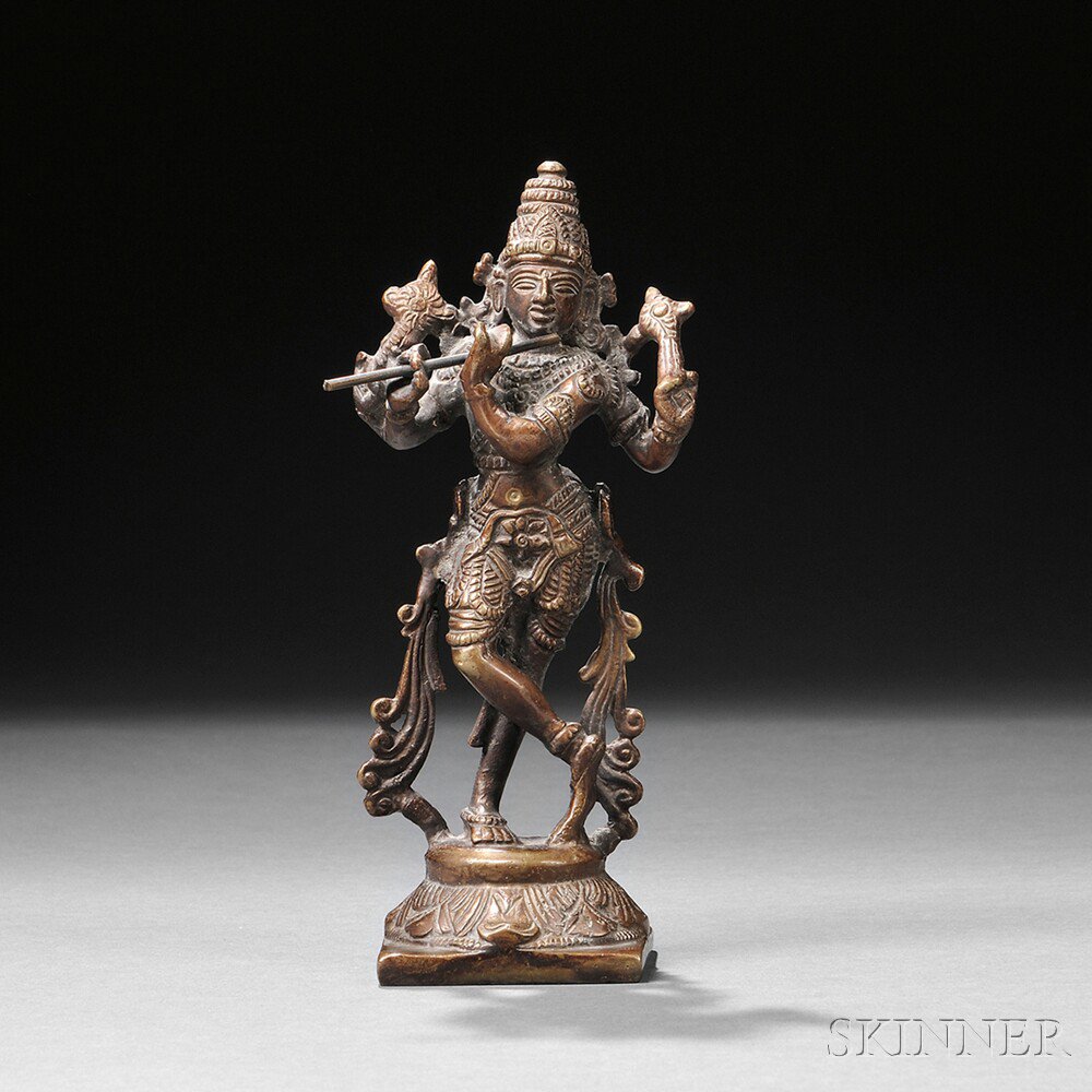 Appraisal: Bronze Figure of Krishna with Flute Southeast Asia standing on