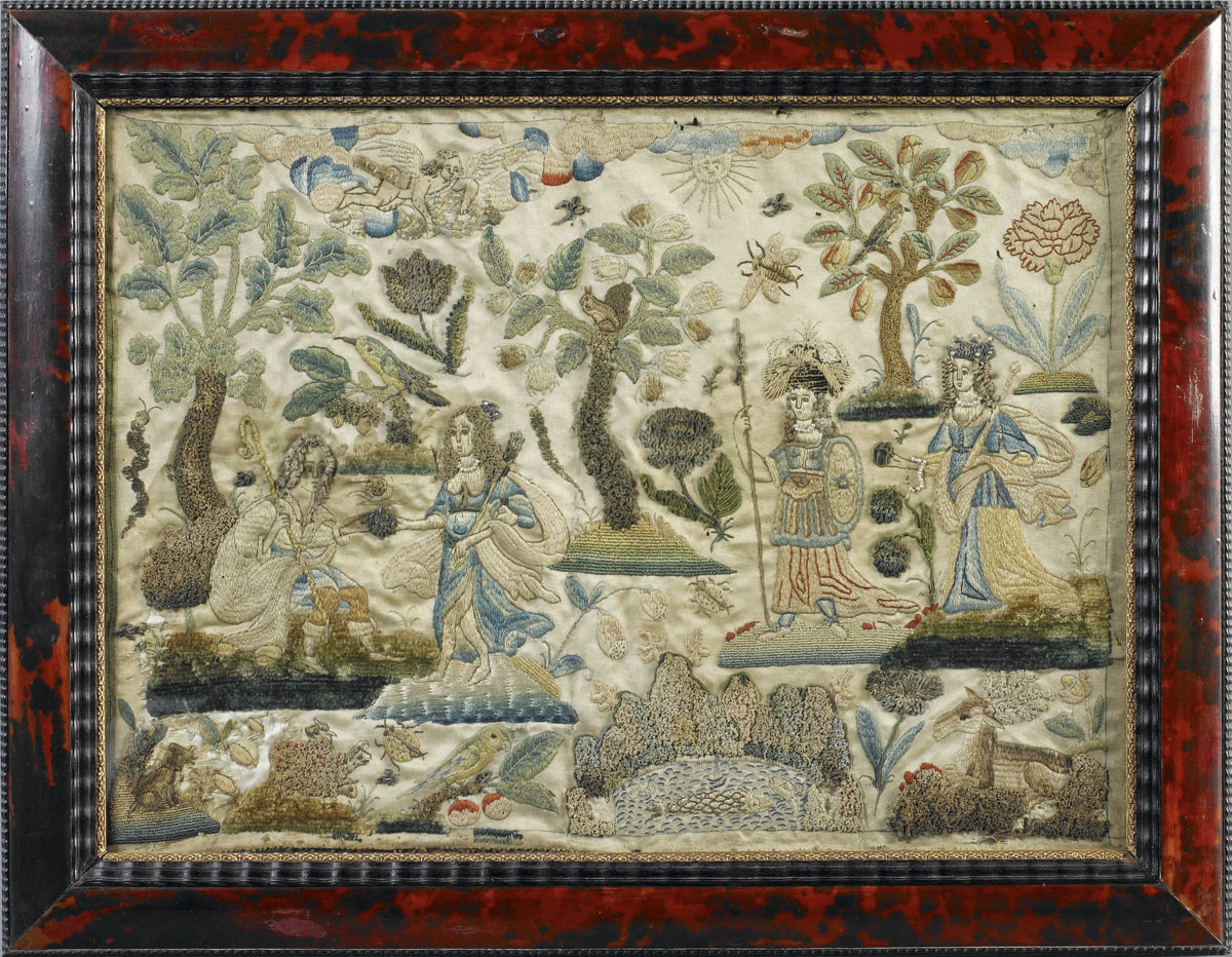 Appraisal: ENGLISH CHARLES II EMBROIDERED STUMPWORK PICTURE OF 'THE JUDGEMENT OF