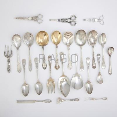 Appraisal: SILVER AND TWO SILVER- SERVING UTENSILS Tiffany Co St James