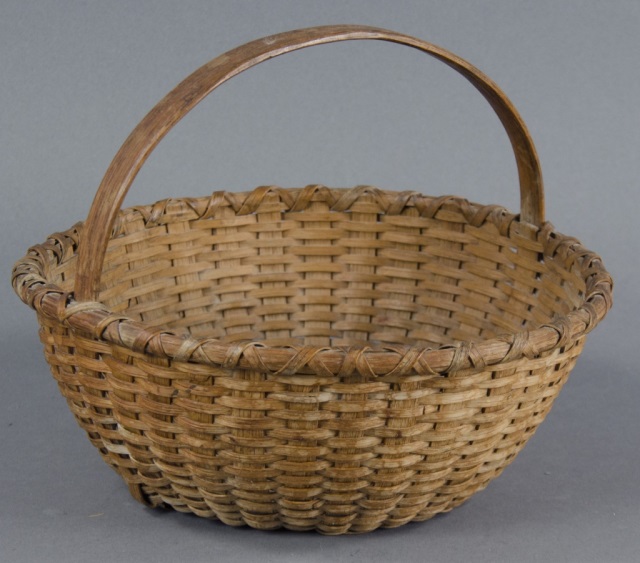 Appraisal: Round Oak Splint Basket with HandleFine splints approx W Good