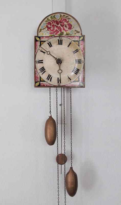 Appraisal: TH CENTURY PAINTED WAG ON THE WALL CLOCK A continental