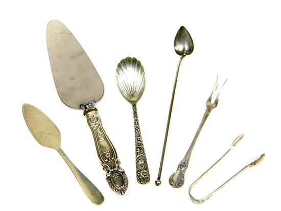 Appraisal: Six pieces STERLING including S Kirk Son sugar shell spoon