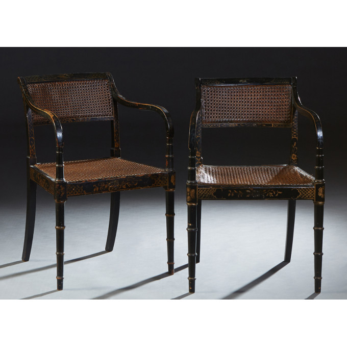 Appraisal: Pair of English Ebonized Beech Armchairs late th c the