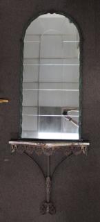 Appraisal: th C Marble Top Wrought Iron Console w Mirror th