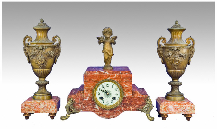 Appraisal: Late Nineteenth Century French Garniture Marble Effect and Metal Clock